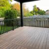 Modern composite deck with black railings in Falgarwood, Oakville.