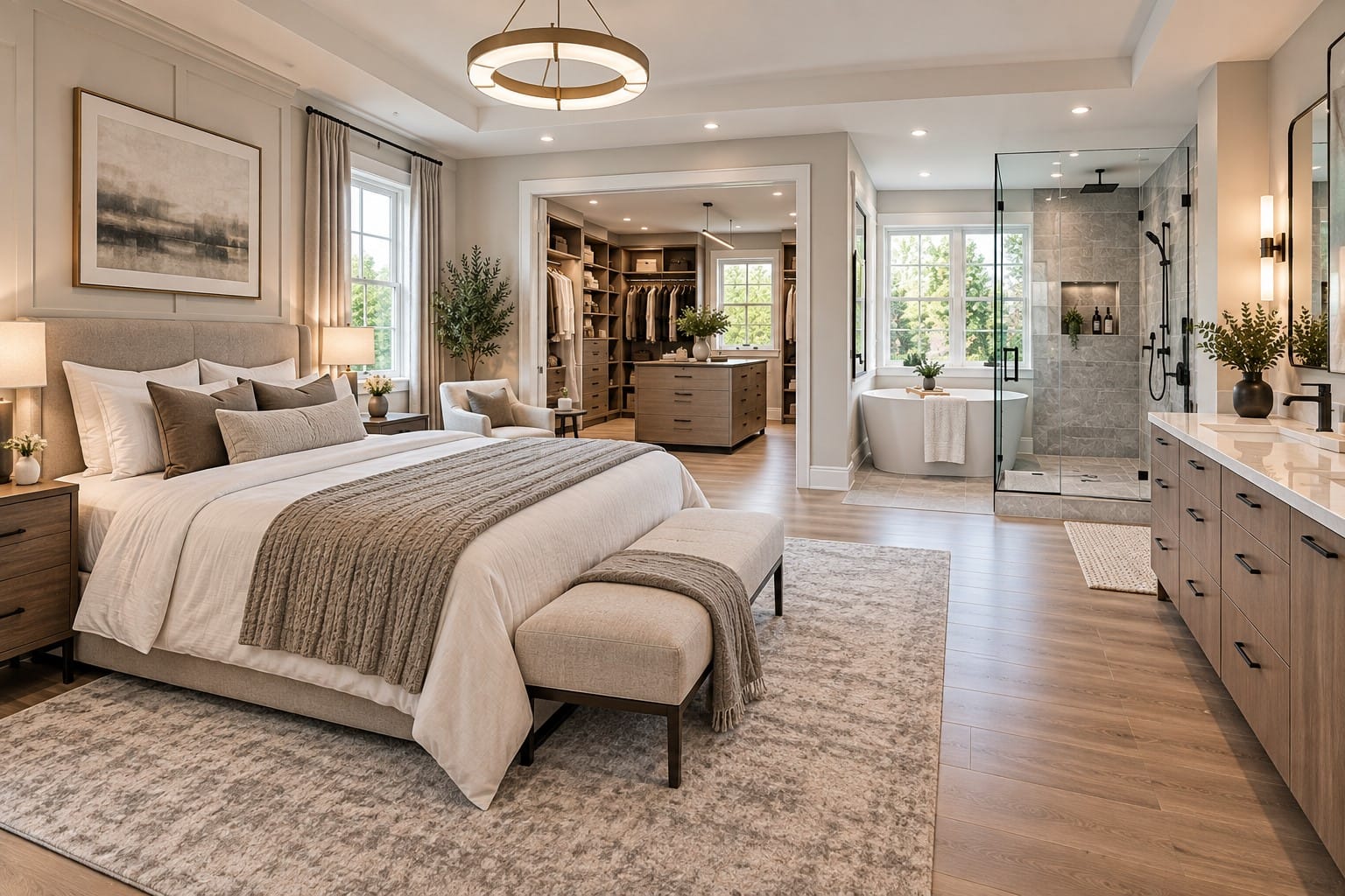 Luxury primary suite renovation with bedroom, walk-in closet and ensuite bathroom in Toronto